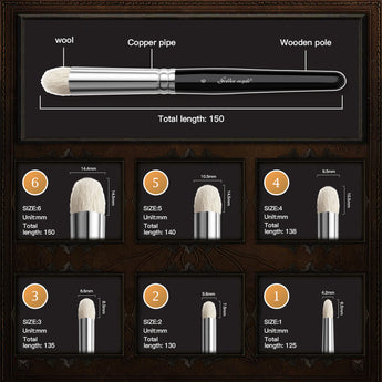 GoldenMaple 6-Piece Dry Brush Set: Structural Diagram & Detailed Dimensions.
