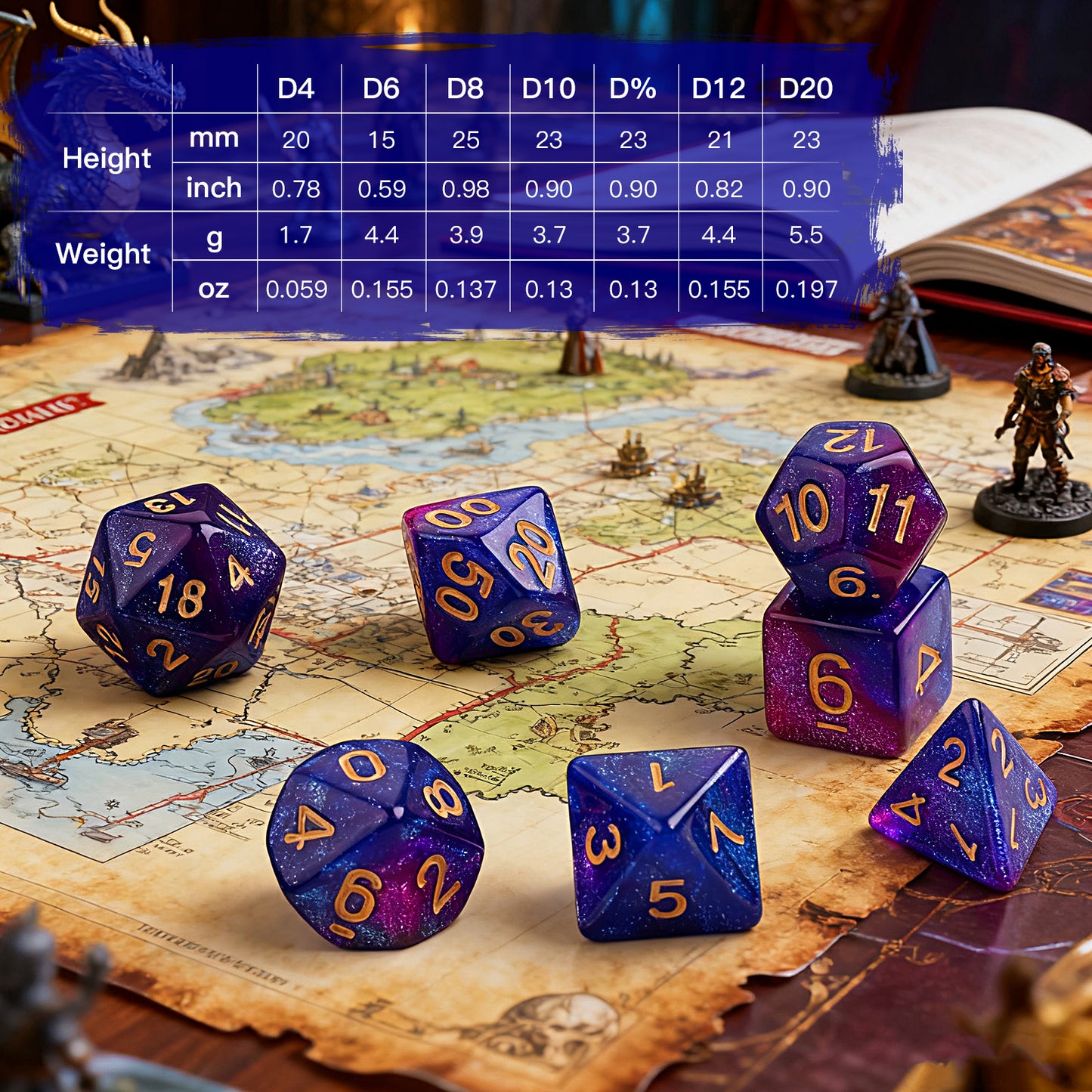 Goldenmaple Polyhedral Dice Set with Dice Bag for Dungeons and Dragons RPG MTG Role Playing Table Games