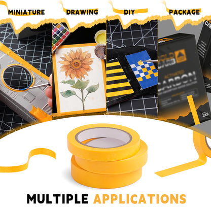 Goldenmaple 5 Rolls Pinstripe Tape - Masking Tape 5/16", 5/13", 15/32"Inch Wide, - Thin Painters Masking Automotive Tape for DIY, Miniatures, Car, Auto, Paint, Art, Tumblers (Yellow)