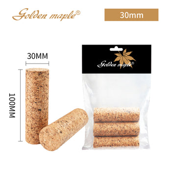 Golden Maple 30mm x 100mm cylindrical cork handle set, packaged for crafting and model making.