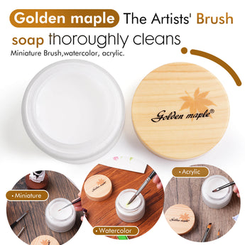 The brush cleaning soap can clean watercolor and acrylic paints.