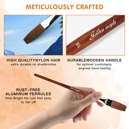 Golden Maple 7PCS Long Flat Natural Hiar Brush Set For Watercolor Painting