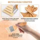 Bristle Angled Hake Brushes with wooden handles & rust-free aluminum ferrules for acrylic & oil.