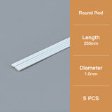 Five round model rods have a diameter of 1.0 mm and a length of 250 mm.