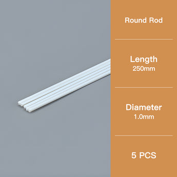 Five round model rods have a diameter of 1.0 mm and a length of 250 mm.