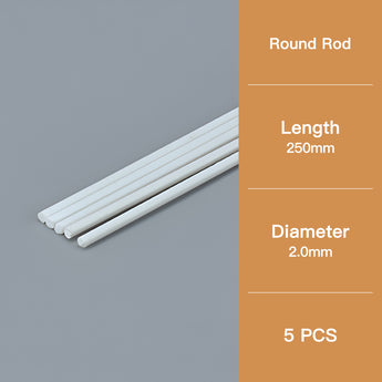 Five round model rods have a diameter of 2.0 mm and a length of 250 mm.