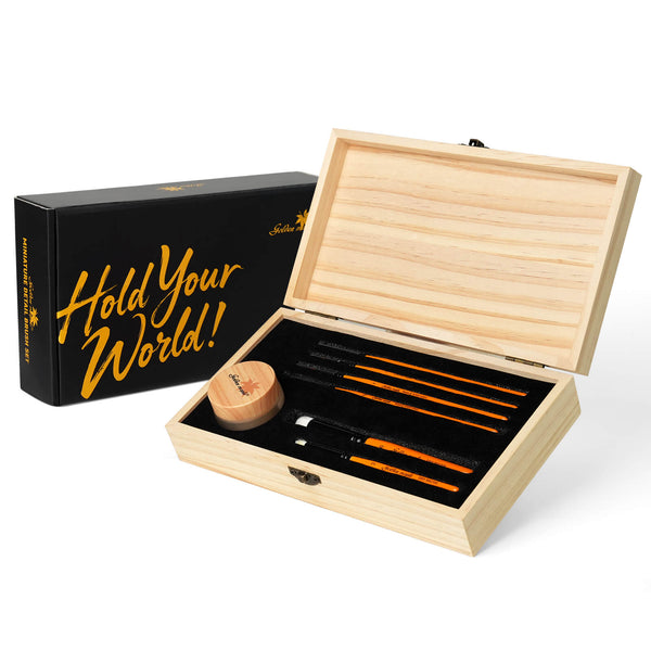 2/0, 1, 2, 4 Kolinsky Sable Detail Brush & L, S Dry Brush - 6pcs/set with Brush Cleaner & Wooden Gift Box