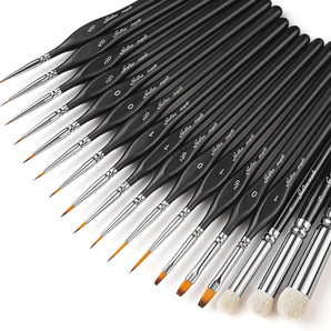 Nylon Liner, Flat 15pcs Detail Paint Brush & 3pcs Goat Hair Dry Brush Miniature Brush - 18pcs/set