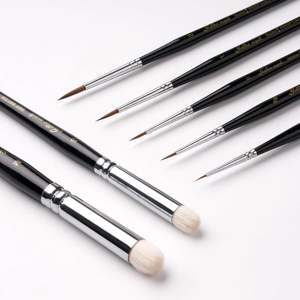 7pcs Kolinsky Sable Detail Brushes and Goat Hair Dry Brushes set for professional hobby and miniature painting.