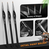 Golden Maple miniature detail brush set, 5/0, 3/0, 2/0. Ergonomic handles, double crimped ferrules for fine art paint.
