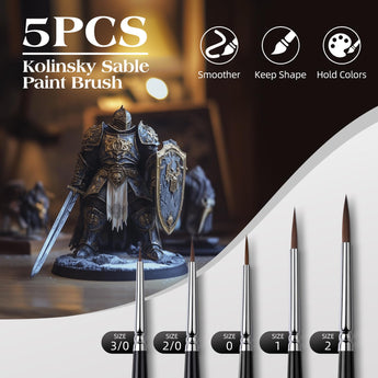 5pcs Kolinsky Sable Paint Brush set for smoother color application on armored knight miniatures and hobby models.