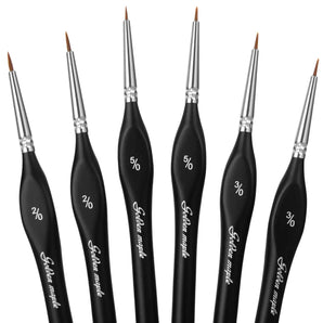 5/0,3/0,2/0 Extra Fine Tip Nylon Detail Brush - 6pcs/set