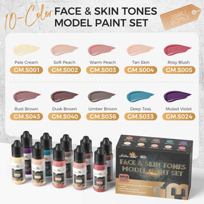 Face & Skin Tones Acrylic Paint Set: 10 x 20ml – Non-Toxic, Water-Based for Miniature Figure Painting