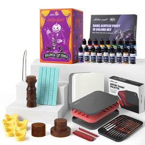 Halloween Gift Bundle: Handle, 18 Acrylic Paints, Wet Palette Kit with Brushes, 5 Clamp Heads & Sticky Putty