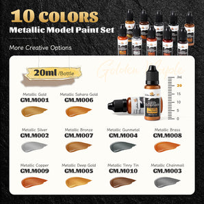 Metallic Miniature Paint Set: 10 Bottles x 20 ml