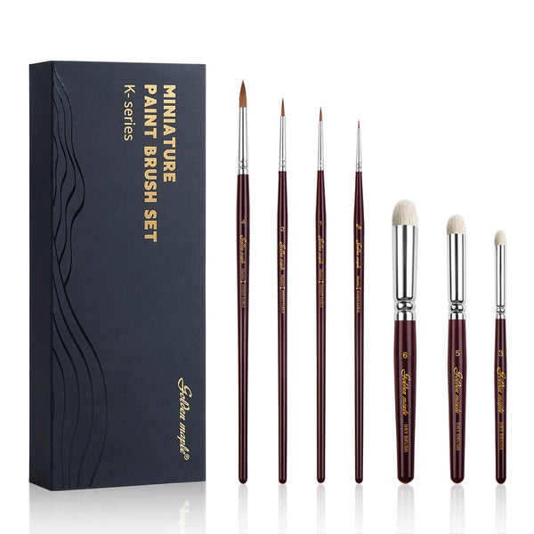 Master I: 2/0, 1, 2, 4 Kolinsky Sable Detail Brush & 3, 5, 6 Goat Hair Dry Brush - 7pcs/set