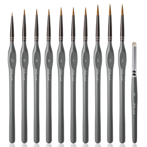 Nylon Round 5/0, 0, 1, 2 Model Detail Paint Brush & 2 Dry Brush - 11pcs/set
