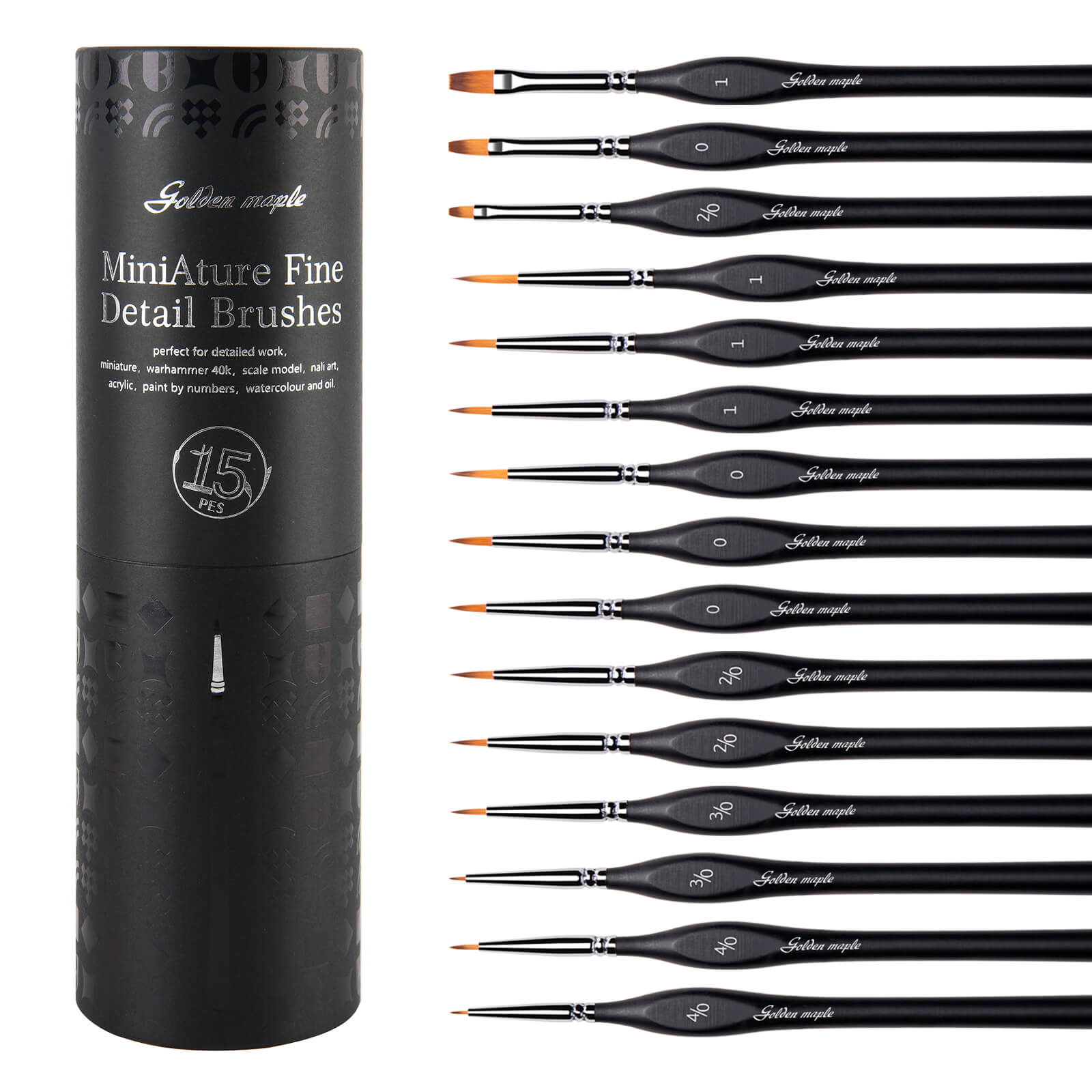 Professional I Nylon Detail Paint Brush Set Round Filbert & Flat 15pcs