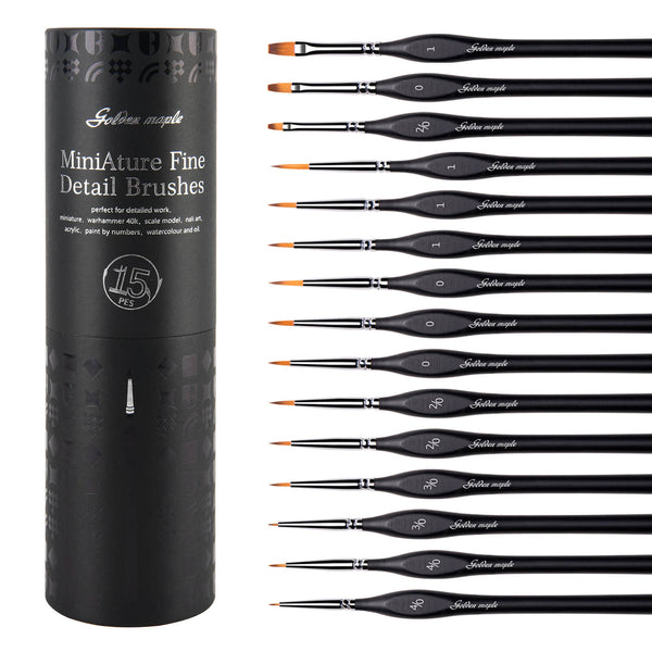 Nylon Round, Flat Detail Paint Brush - 15pcs/set