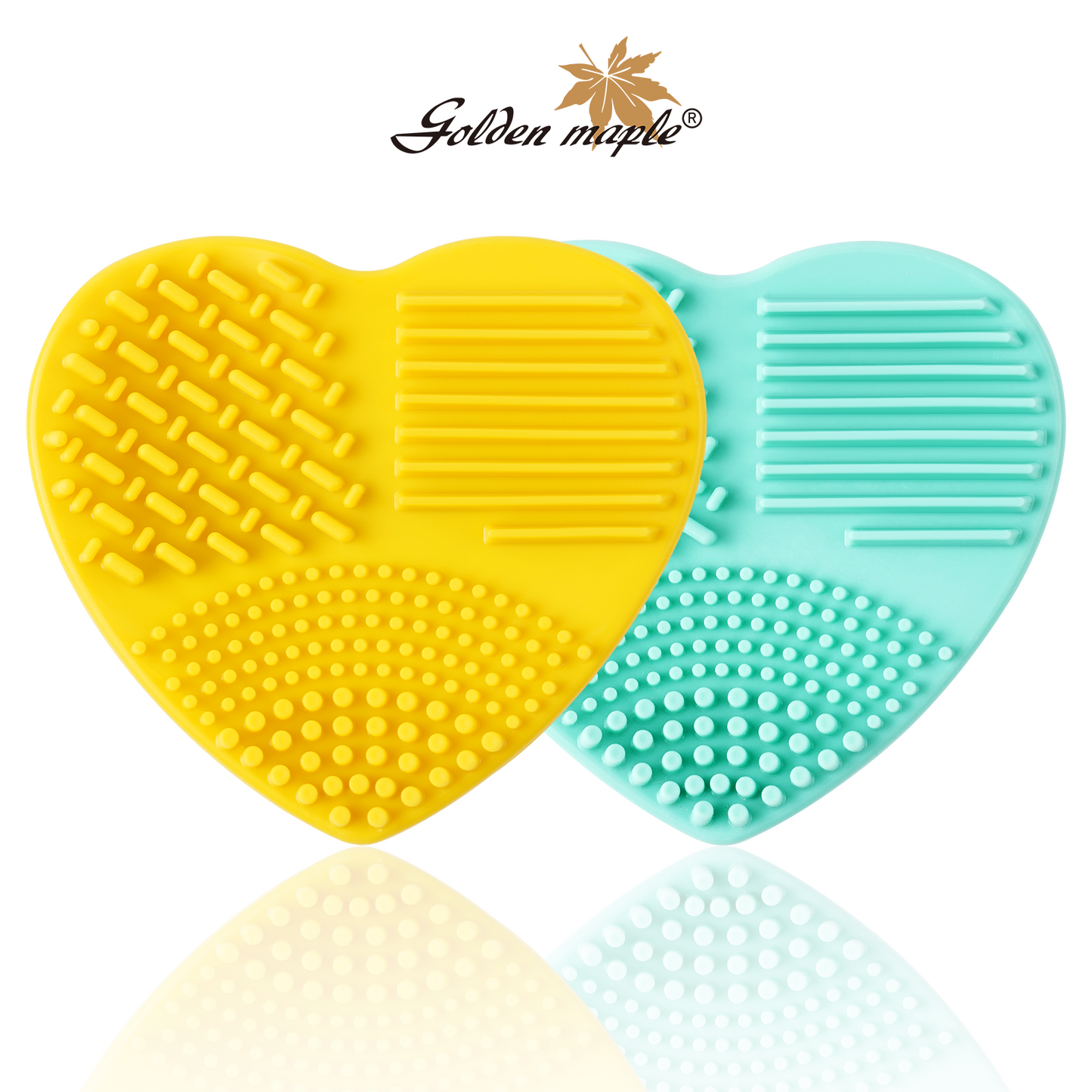 Golden Maple Brush Cleansing Brush Cleaner,Soft Silicone Washing Scrubber,Heart shaped Scrub for Cosmetic Makeup Brush Cleaning Mat