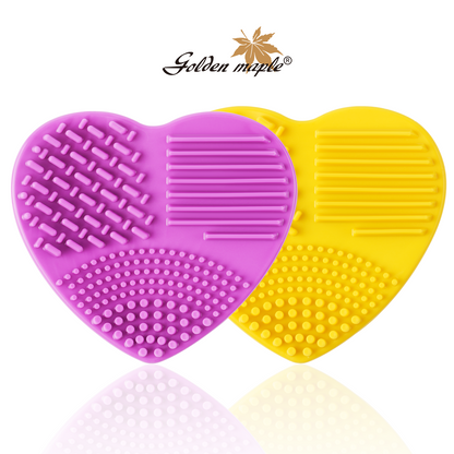 Golden Maple Brush Cleansing Brush Cleaner,Soft Silicone Washing Scrubber,Heart shaped Scrub for Cosmetic Makeup Brush Cleaning Mat