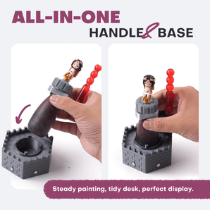 Stabilized Wood Ergonomic Painting Handle with 360° Rotation — Includes 3 Anti-Tip Bases, 2 Caps & 3 Steady Stands