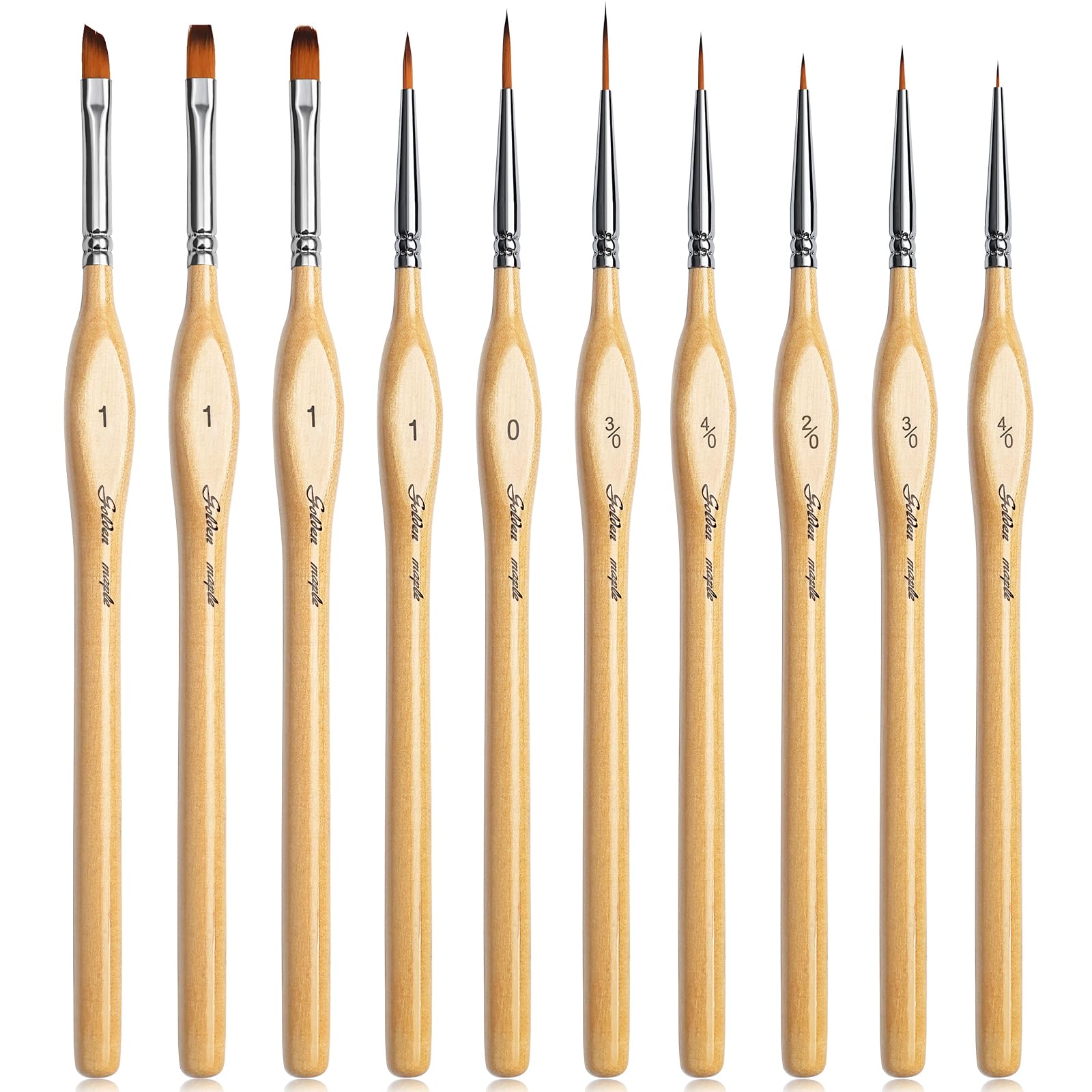 Detail Paint Brush Set Flat Angle & Filbert 10pcs