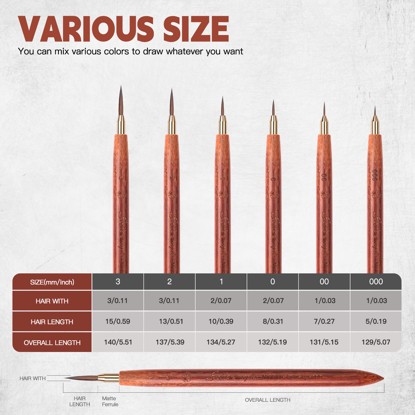 Golden Maple 6PCS Kolinsky Detail Brush Set