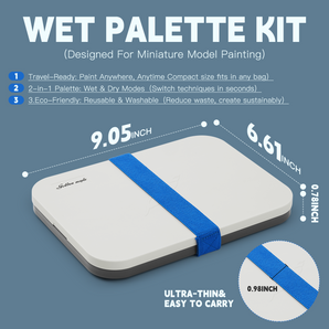 Dimension markings of the 2-in-1 wet palette, designed specifically for miniature .