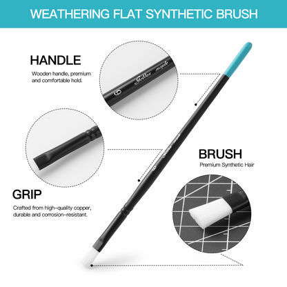 Golden Maple Weathering Flat Synthetic Brush set ,3 Sizes Weathering   Brushes, Multipurpose, for Advanced & Professional Art, Tabletop & Wargames Miniature Watercolor Oil Painting