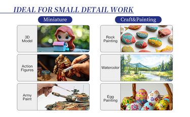 Uses for detail brushes & miniature paints: 3D models, action figures, army painting, rock painting, watercolors & egg art.