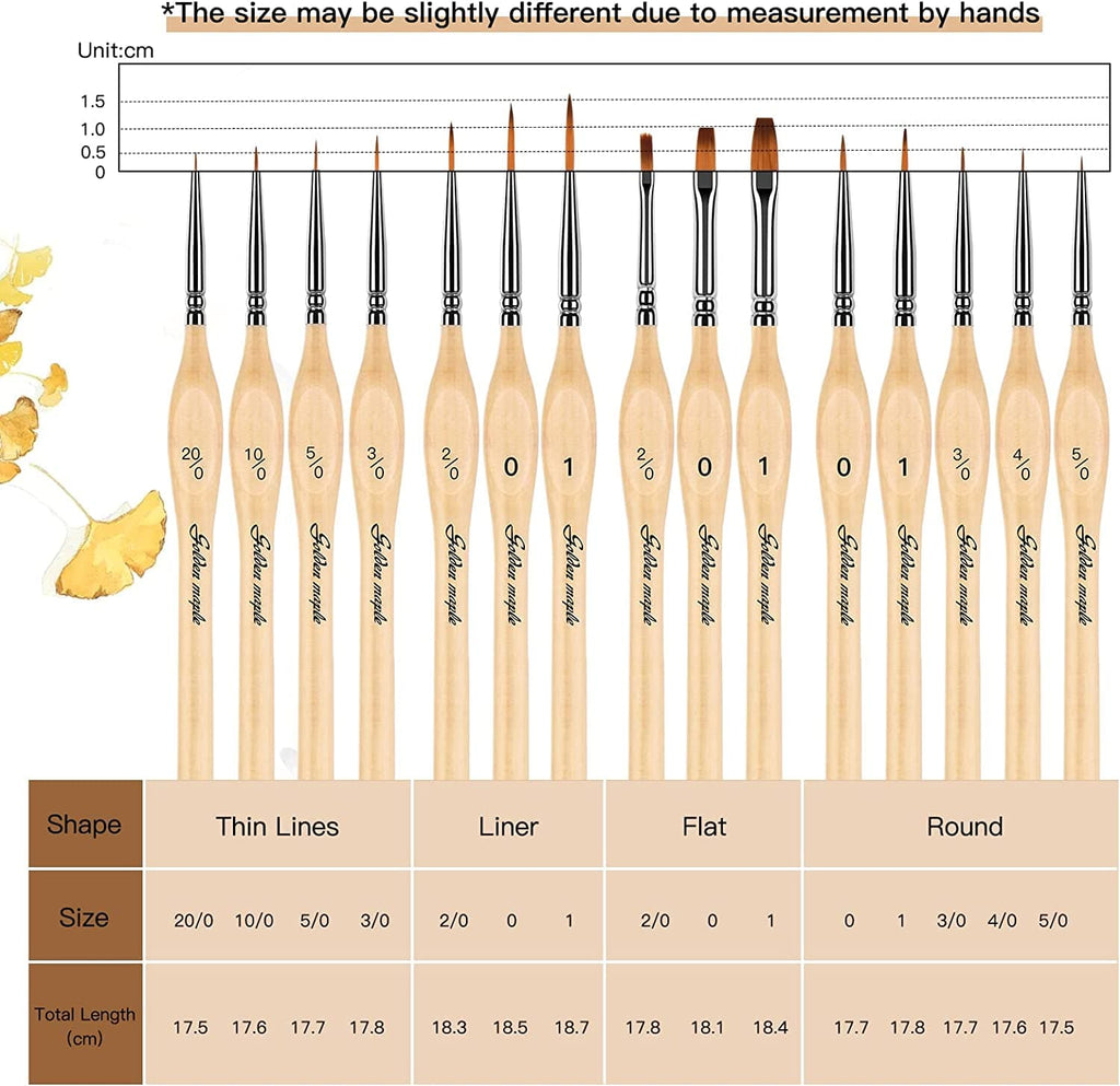 Altın akçaağaç 15 adet mikro detay boya fırçası set düz fırça astar fırça yuvarlak fırça (Goldenmaple-15pcs)