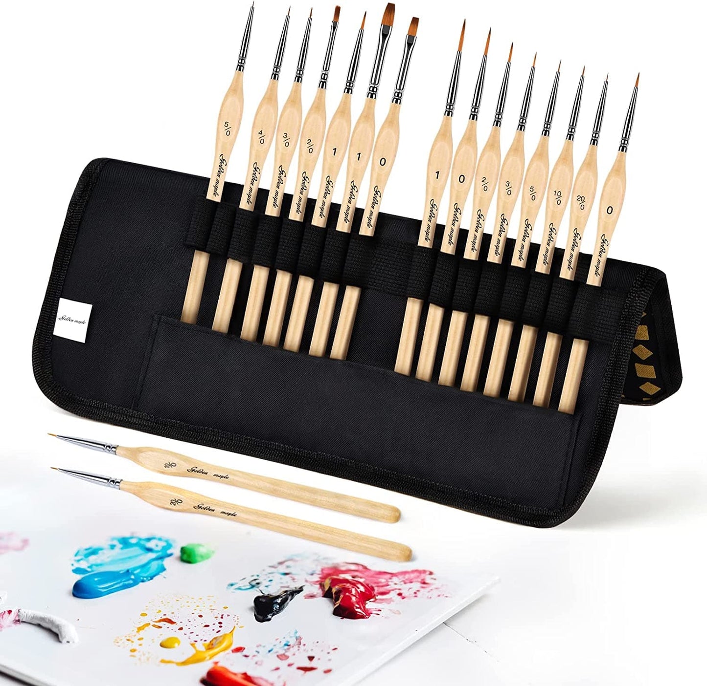 Golden maple 15pcs  Micro Detail Paint Brush Set Flat Brush Liner brush Round Brush (Goldenmaple-15pcs)