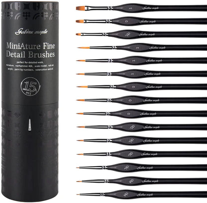 Golden ahorn 15PC Nylon Micro Detaljer maling børste sæt runde børste filteret børste Flad børste (15pcs-goldenmaple) Detailset)
