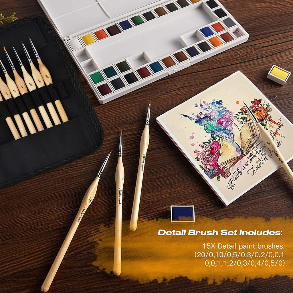 Golden ahorn 15pcs Micro Detail Paint Børste sæt flad børste linebørste runde børste (Goldenmaple-15pcs )