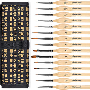 GoldenMaple Synthetic Miniature Paint Brush Set in Pocket case. Fine Watercolor, Acrylic, Oil Brushes for Artists & Beginners.