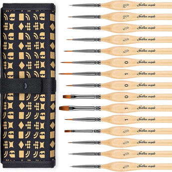GoldenMaple Synthetic Miniature Paint Brush Set in Pocket case. Fine Watercolor, Acrylic, Oil Brushes for Artists & Beginners.