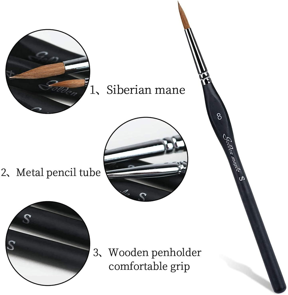15x Miniature Paint Brush Set Professional Sable Hair Fine Detail Art ROUND  2/0