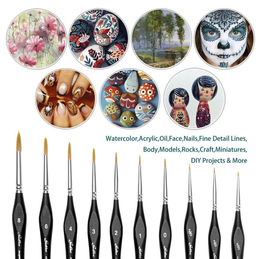 Golden Maple 10PCS Professional Sable Hair Detail Paint Brush Set