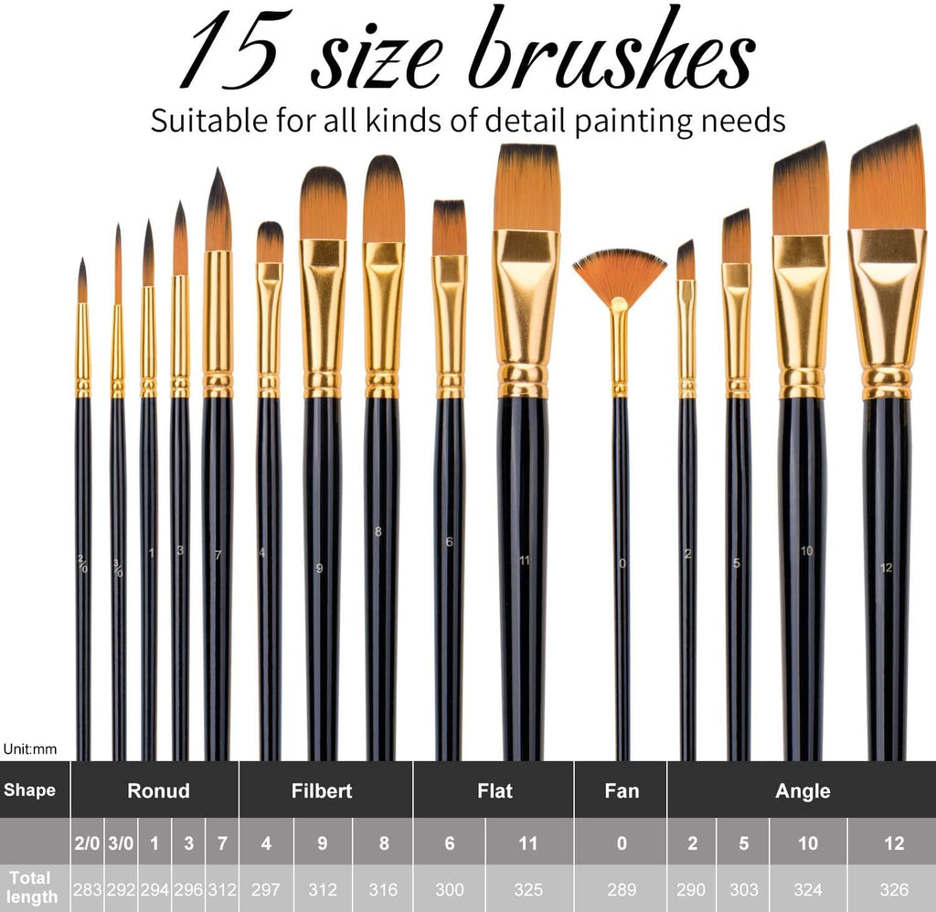 Golden Maple 15PCS Nylon Brush Set Flat Brush Filbert Brush – artgoldenmaple