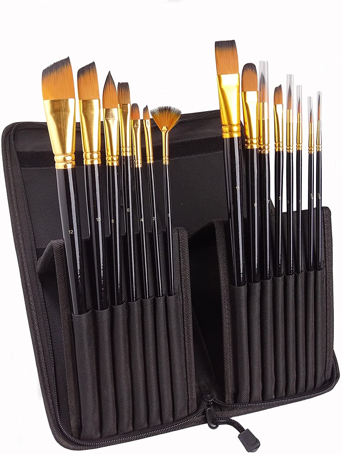 Golden Maple 15PCS Nylon Brush Set Flat brush filbert brush Round brush Cat tongue petal brush Fan brush