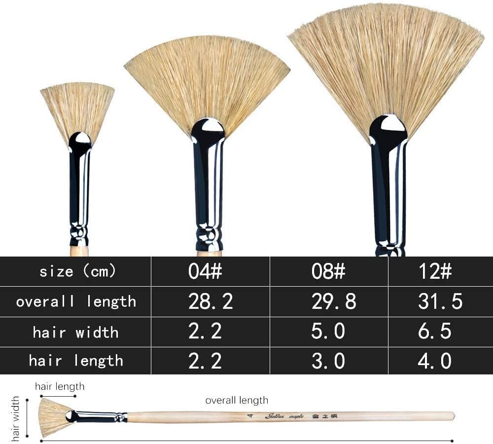 Golden Maple 3PCS Hog Bristle Long Handle Oil Fan Paint Brush Set