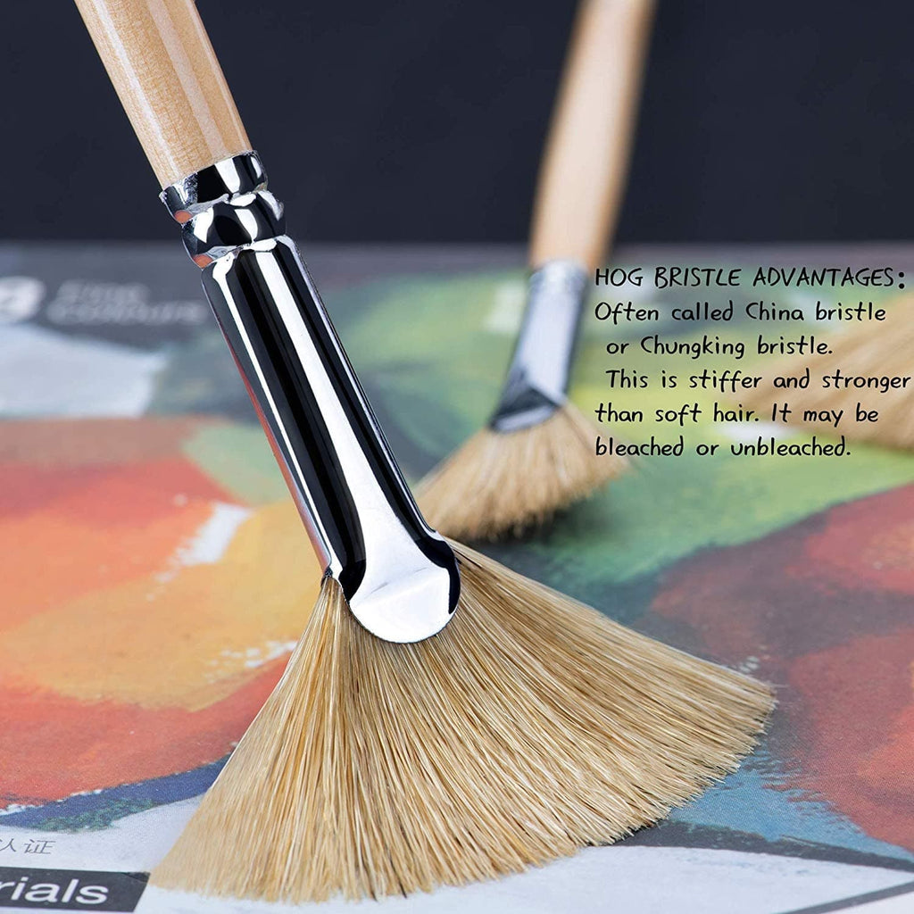 9Pcs White Bristles Long Handle Fan Paint Brushes