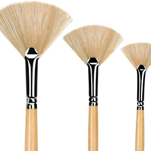 Hog Bristle Fan Paint Brush, also known as China or Chungking bristle, with stiff, strong natural bristles & wooden handle.