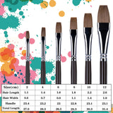 GoldenMaple Sable Watercolor Brush Set, sizes 2, 4, 6, 8, 10, 12, with full dimensions. For Professional Artists & Beginners.