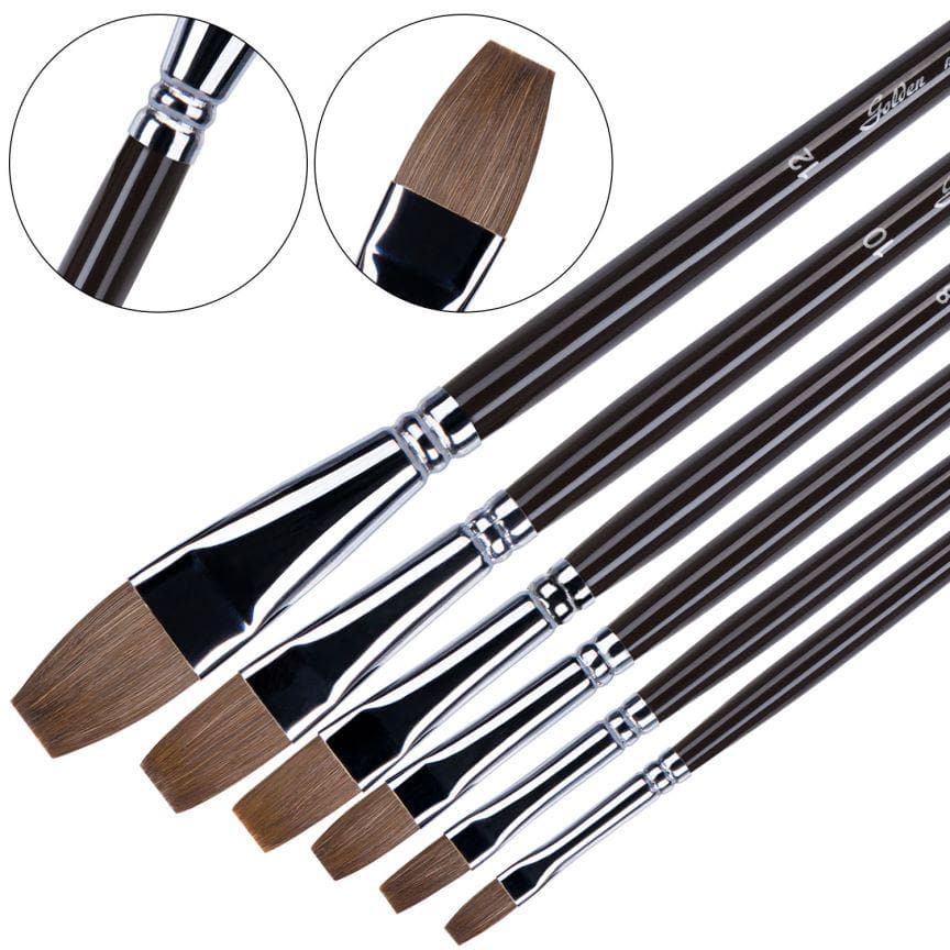 Golden Maple 6PCS Flat Sable Artist Paint Brush Set