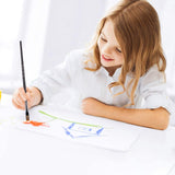 A young girl paints with a Flat Sable Paint Brush, making colorful art on paper. Ideal brush for Beginners.