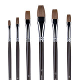 GoldenMaple 6pcs Flat Sable Oil Paint Brushes set, sizes 2, 4, 6, 8, 10, 12, perfect for professional acrylic & oil artists.