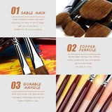 Natural Sable Filbert paint brush set with strong copper ferrules & durable wood handles for Oil Paint & Acrylic Paint.