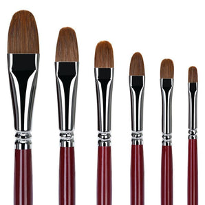 Sable Long Handle Filbert Paint Brush Set with varying sizes of oval natural bristles, suitable for acrylic and oil paint.